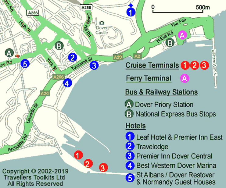 Dover Hotel and Cruise Terminal Map