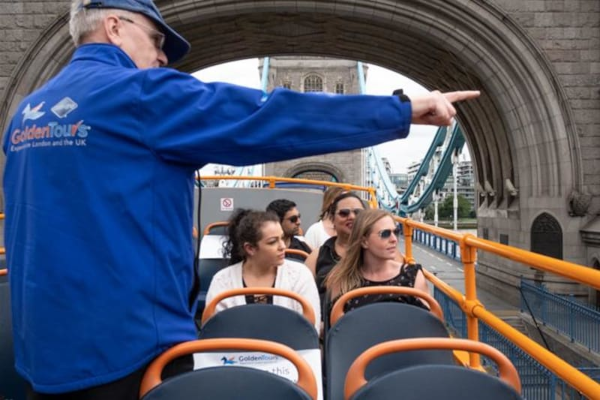 Golden Tours hop on bus with live guide