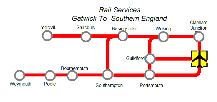 Map of Train Services Gatwick Airport - Southern England