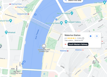 Position of London Eye near to Waterloo Station