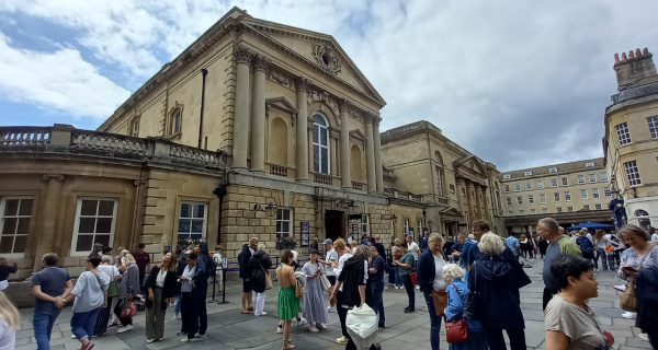 Outside entrance of the Bath Roman Baths in City of Bath