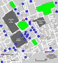 Mapa con los hoteles de Bloomsbury