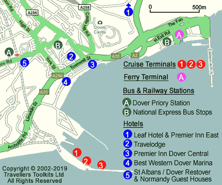 Dover UK Map Hotels, Ferry + Cruise Terminals, Bus ,Train Stations Map Of Best Western Hotels England