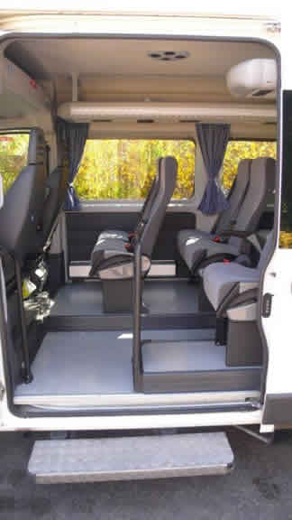 Interior of mini bus on private transfer Gatwick to Midlands