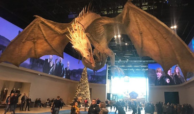 dragon in lobby at harry potter studio