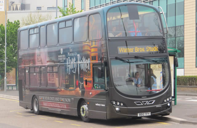 Harry Potter Shuttle bus leaving Watford Station