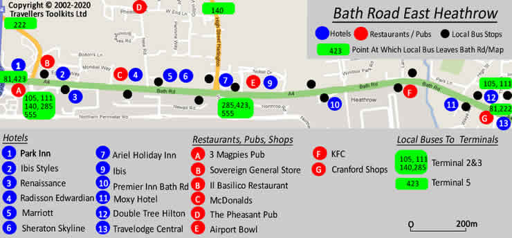 Map of Bath Road (East) Heathrow With Hotels, Restaurants ...