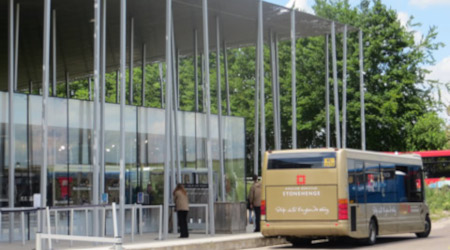 stonehenge outside ticket entrance with shuttle bus