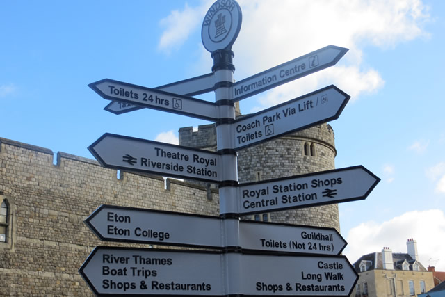 Windsor Town signposts outside Windsor Castle