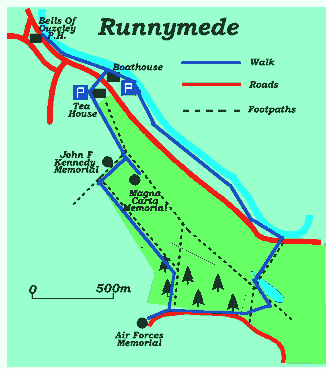 Walk, roads and foothpaths map of Runnymede near Windsor