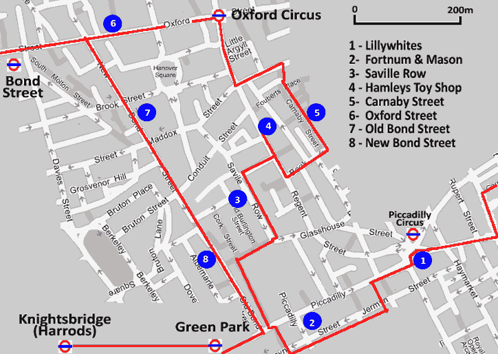 London shopping self guided walk map