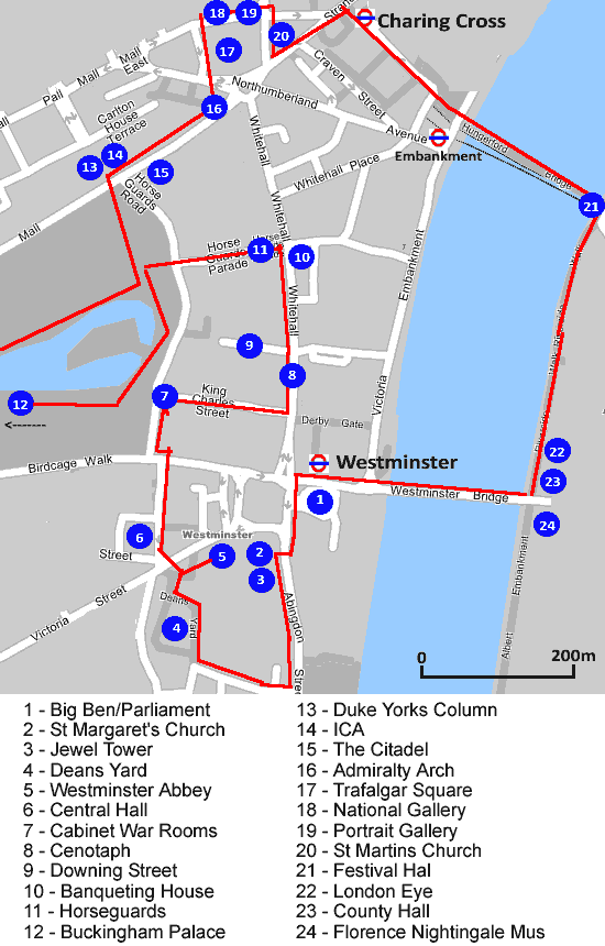 Westminster London Self Guided Walk Map