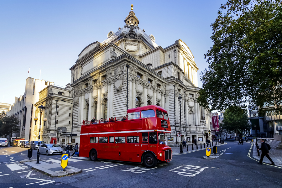 Vintage red bus tour London