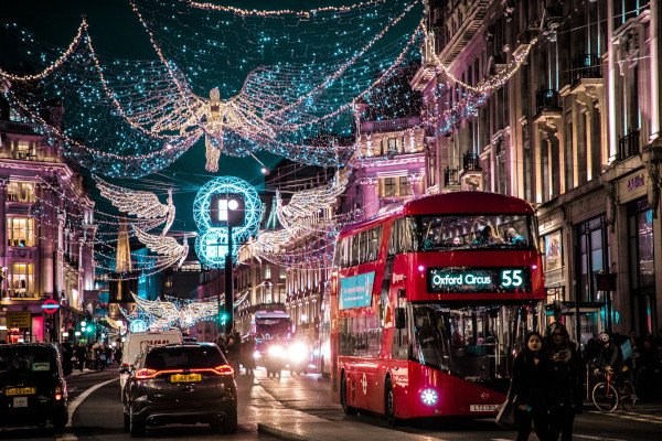 Christmas bus in Regent Street, London