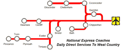 Heathrow to West of England & South Wales Bus Map