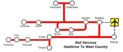 Heathrow to West of England & South Wales Rail Map