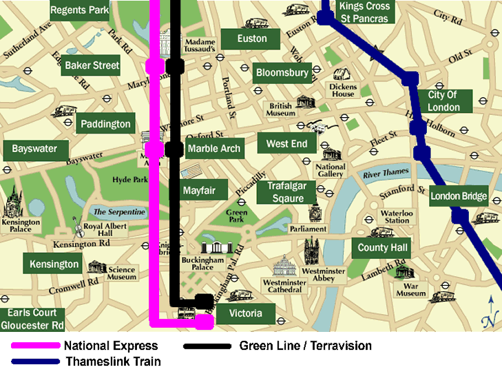 Luton - Central London Public Transport Termini Map