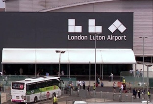 London buses pick-up outside Luton Airport Terminal
