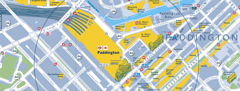 Paddington Railway Station area map, London
