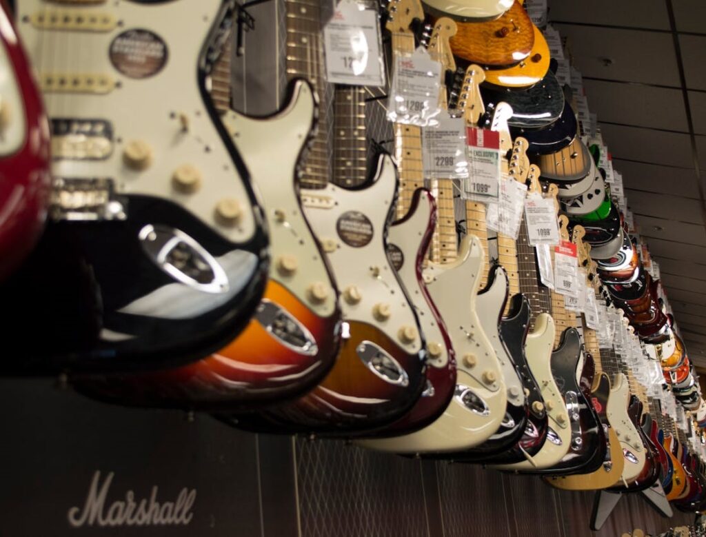 Row of guitars