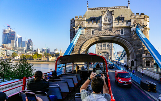 Vintage red sightseeing bus tour