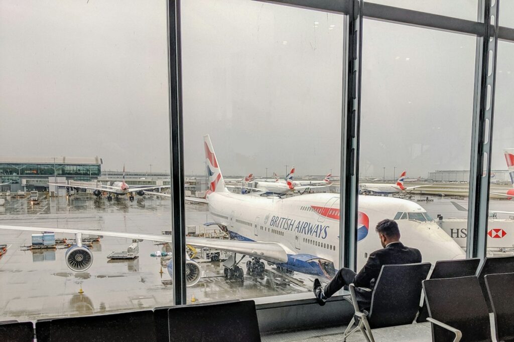 View of runway from terminal building at Heathrow