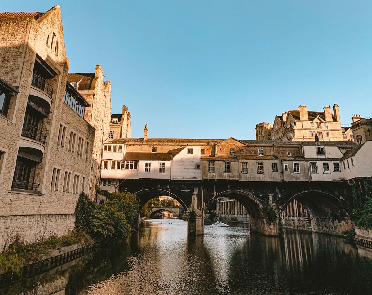 View looking down river at Pulteney Bridge Bath