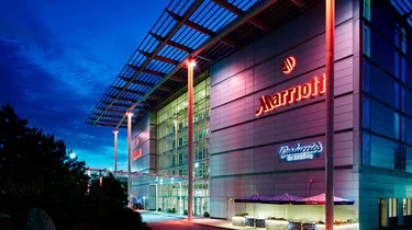 External view of Marriott hotel Heathrow at night