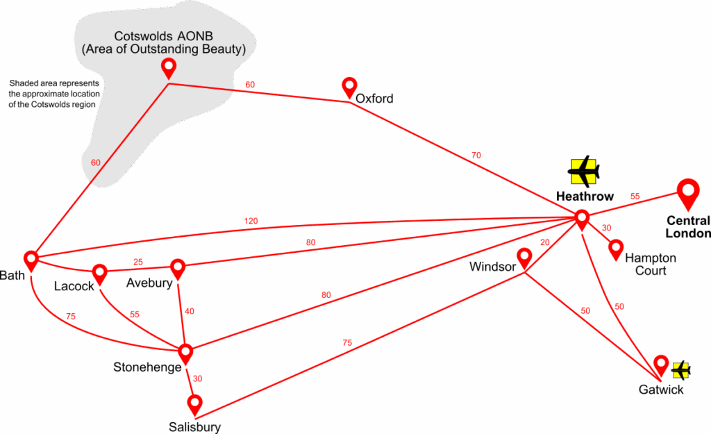 Graphic depicting destinations from Heathrow Airport