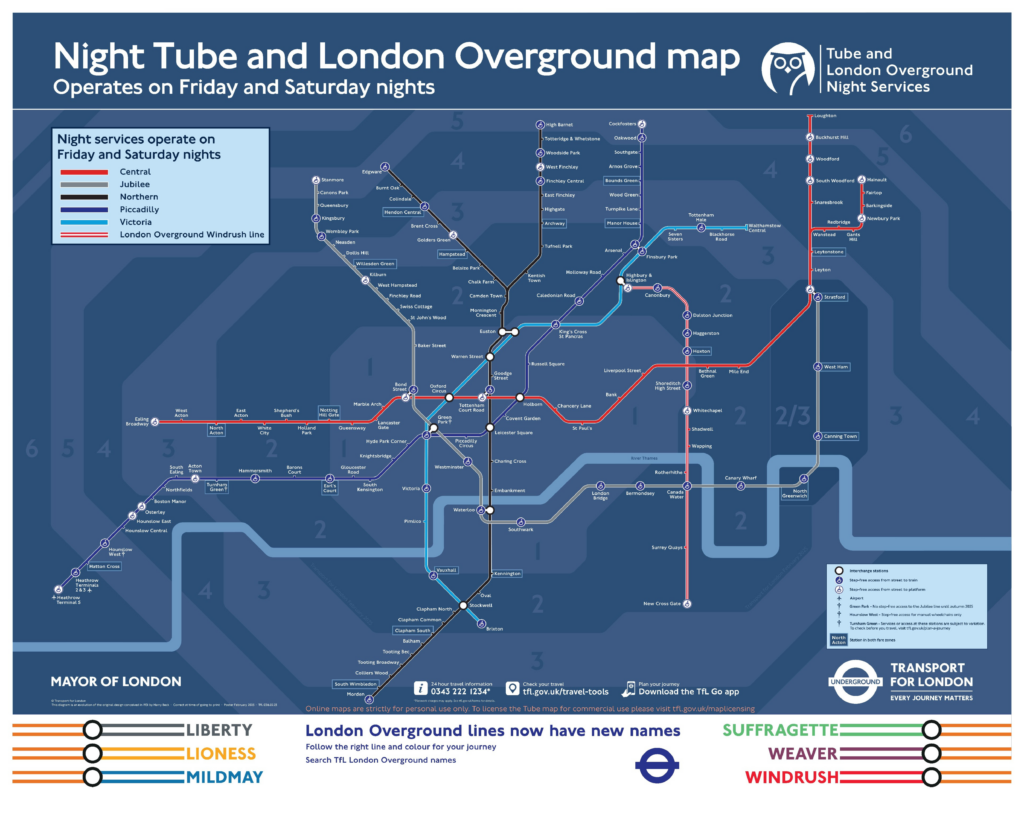 Tfl London Underground night tube map