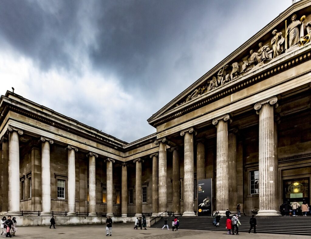External view of the entrance to the British Museum