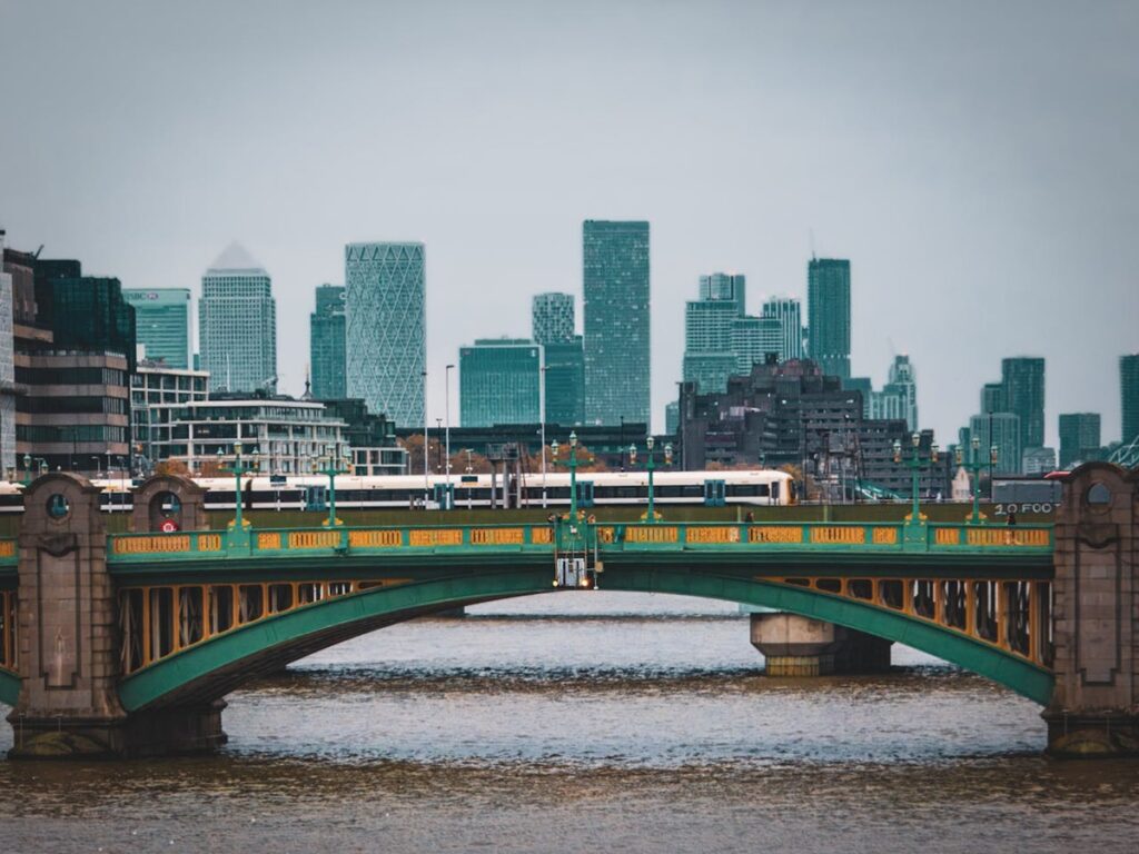 Southwark Bridge Over Thames with London Skyline