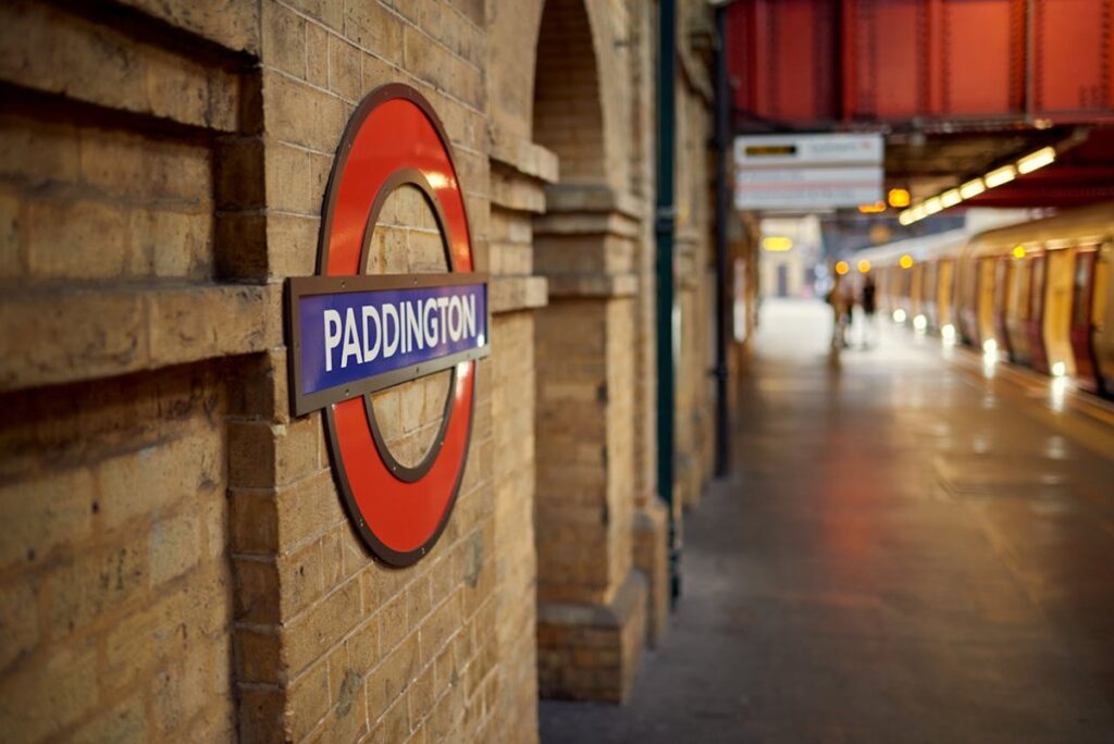 Paddington underground station with sign