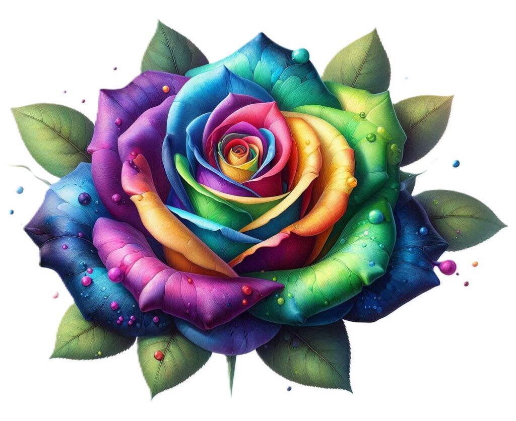 Graphic image of a single multi-coloured rose