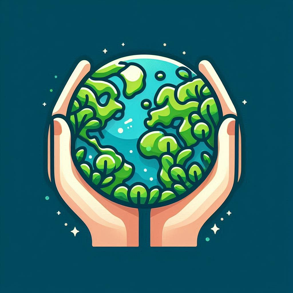 Image of a green Earth held by 2 hands