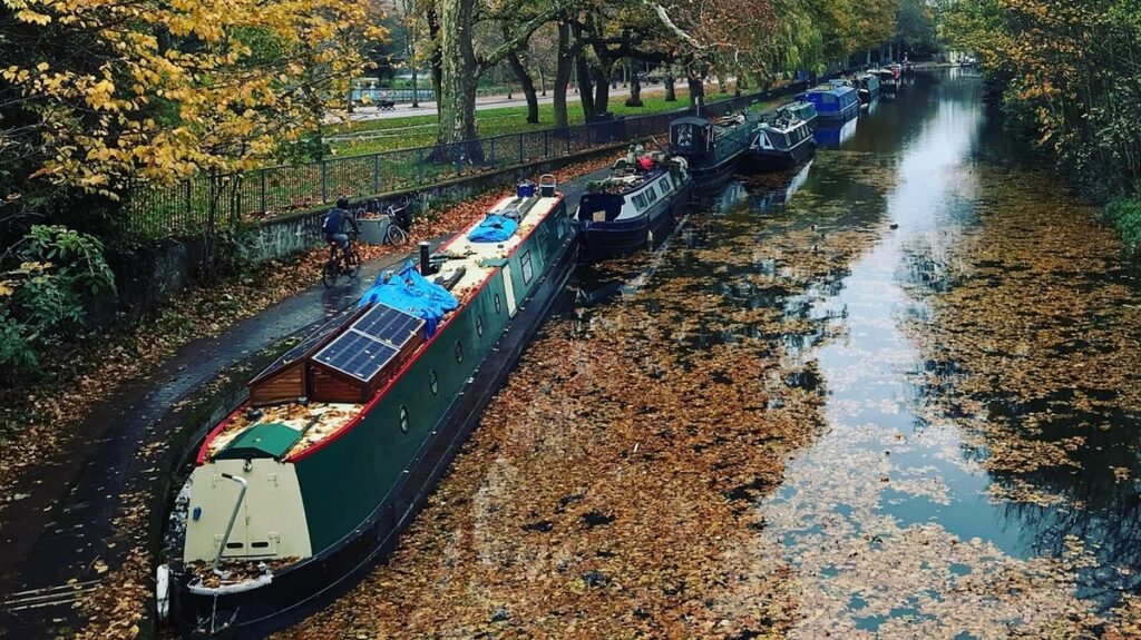 Narrow boats moored on the Regents Canal
