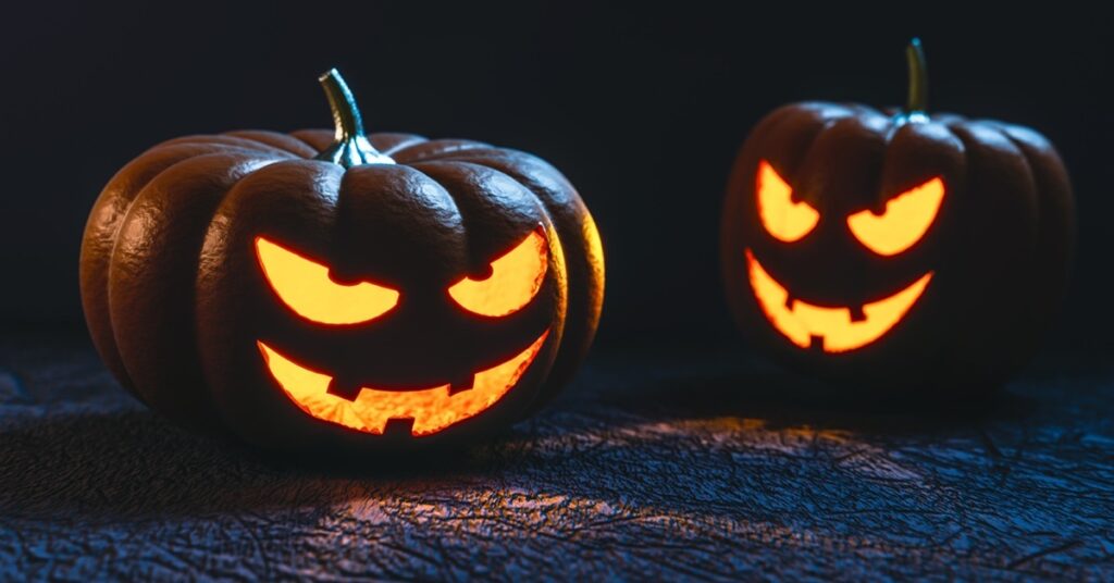Halloween Lanterns lit-up with menacing grins