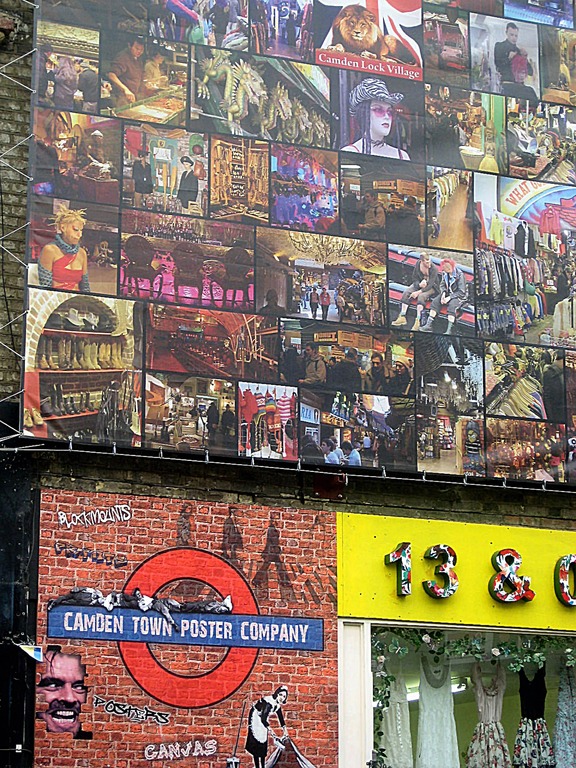 Street building with advertising and graffiti
