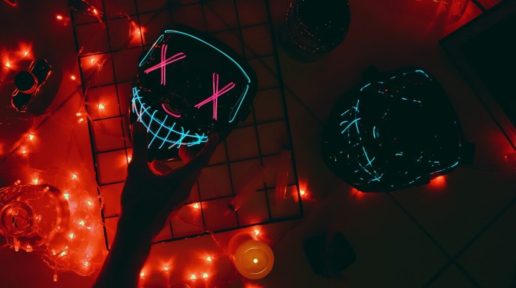Halloween mask at party