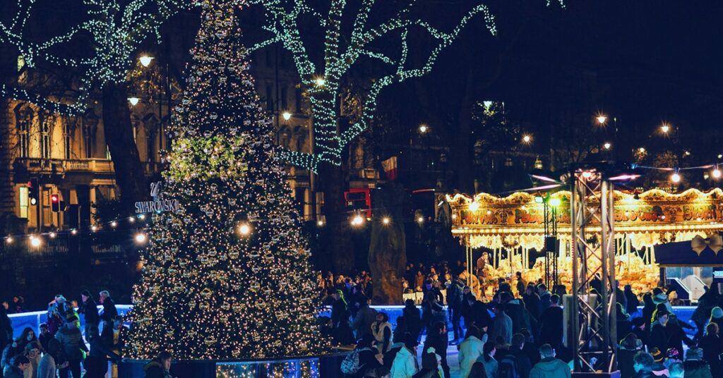Hyde Park Christmas ice skating at night