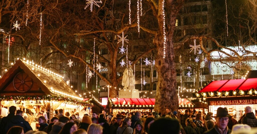 View of Hyde Park Christmas fair at night