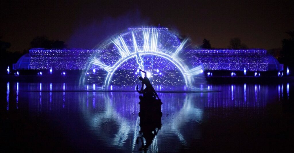 Glasshouse at Kew  lit-up with Christmas lights