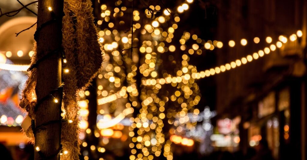 Close-up of sparkling Christmas lights