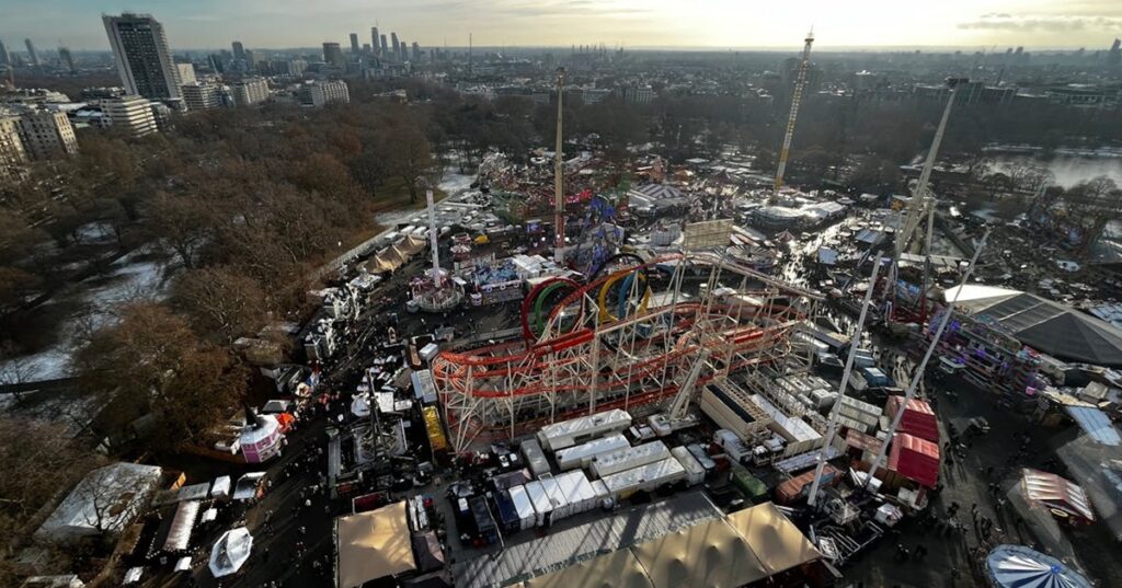 Aerial view of the Winter Wonderland at Hyde Park