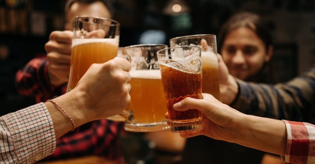 Group of friends enjoying a beer.