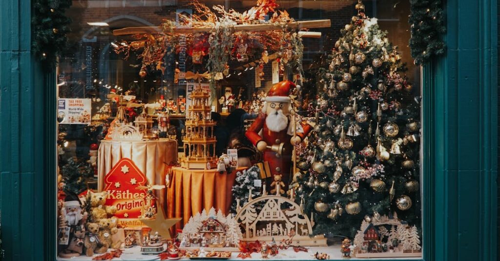 Covent Garden window dressed with Christmas decorations