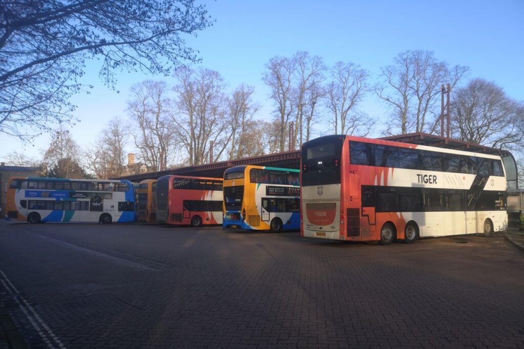 Row of buses at Drummer St Bus Station Cambridge