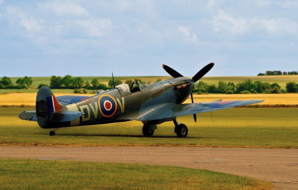 Spitfire on grass runway at Duxford